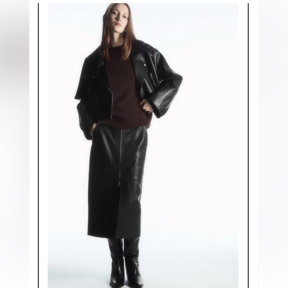 COS ZIP-UP LEATHER MIDI SKIRT - Picture 2 of 11